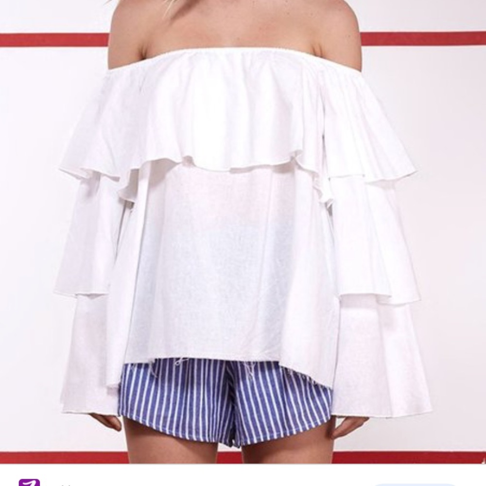Tee Ink 2 white ruffled off shoulder - Picture 2 of 6